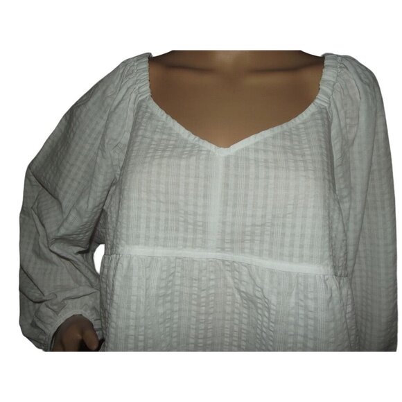Old Navy Blouse Women Large White Babydoll boho tiered empire peasant top v-neck - Picture 5 of 12